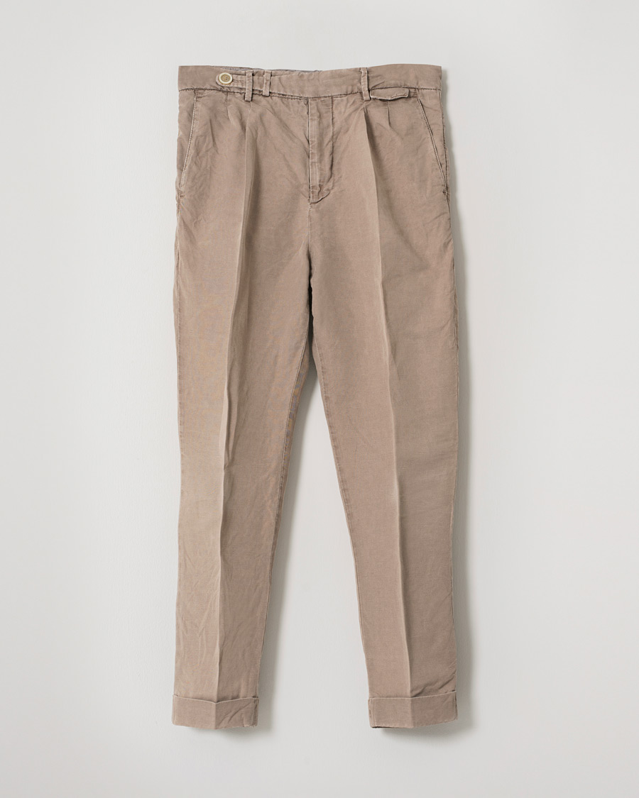 Homme | Brunello Cucinelli Slim Fit Cotton/linen Pleated Trousers Brown | Pre-owned | Brunello Cucinelli Slim Fit Cotton/linen Pleated Trousers Brown