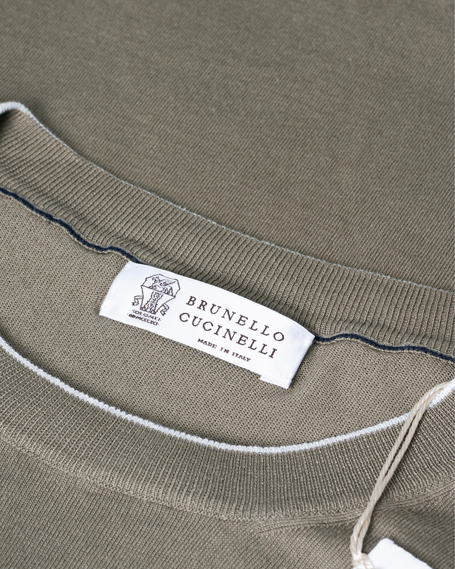 Homme | Brunello Cucinelli Crew Neck Cotton Contrast Pullover Olive Green | Pre-owned | Brunello Cucinelli Crew Neck Cotton Contrast Pullover Olive Green