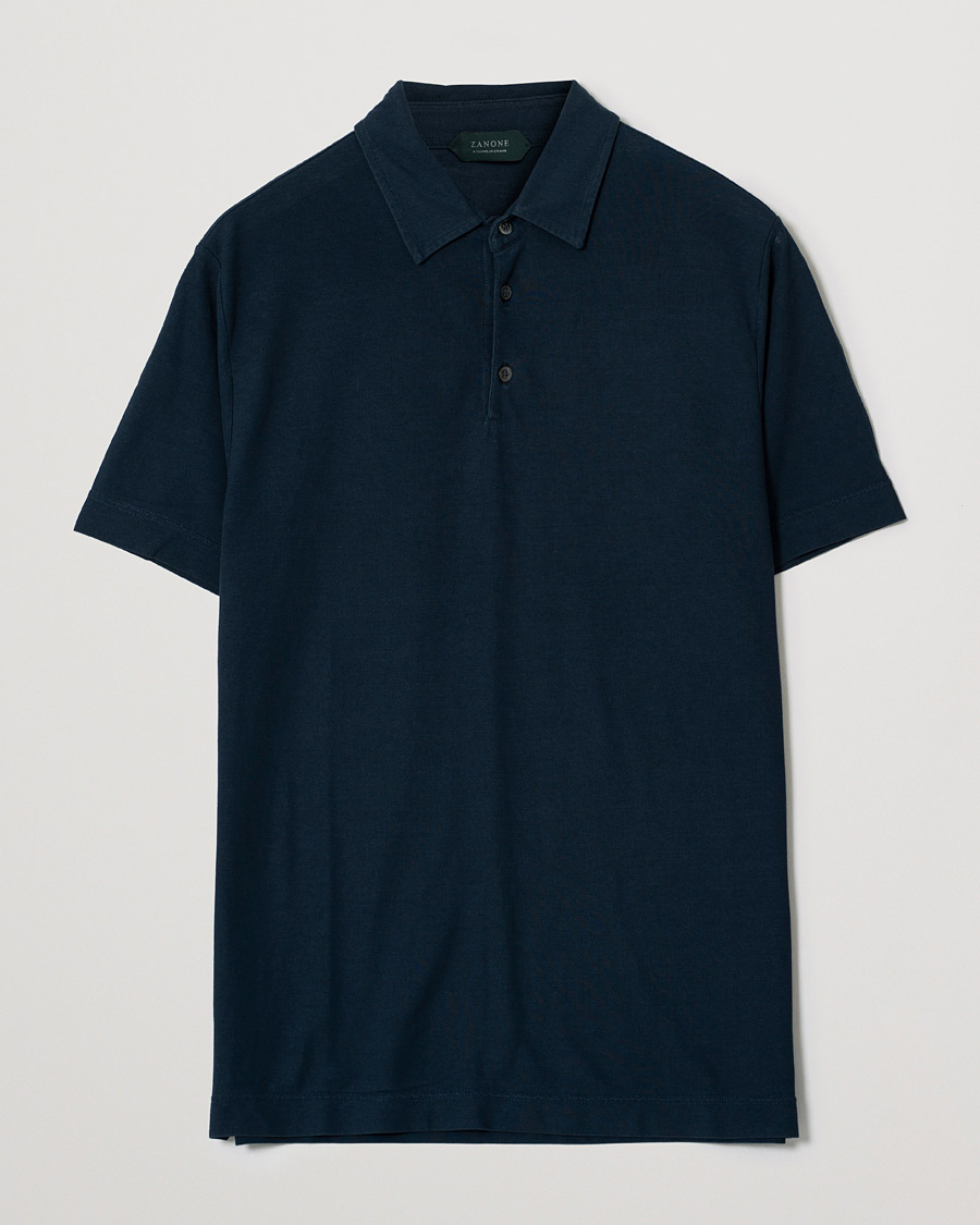 Homme | Zanone Ice Cotton Short Sleeve Polo Dark Blue 52 | Pre-owned | Zanone Ice Cotton Short Sleeve Polo Dark Blue 52