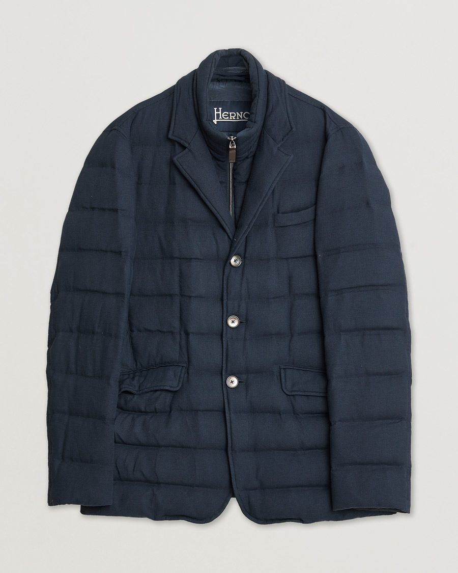 Homme | Herno Flannel Down Jacket Navy 52 | Pre-owned | Herno Flannel Down Jacket Navy 52