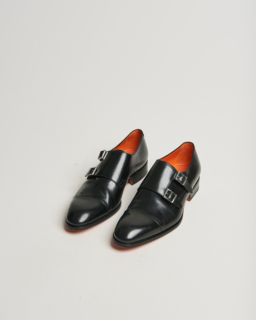 Homme | Santoni Blake Double Monk Black Calf | Pre-owned | Santoni Blake Double Monk Black Calf