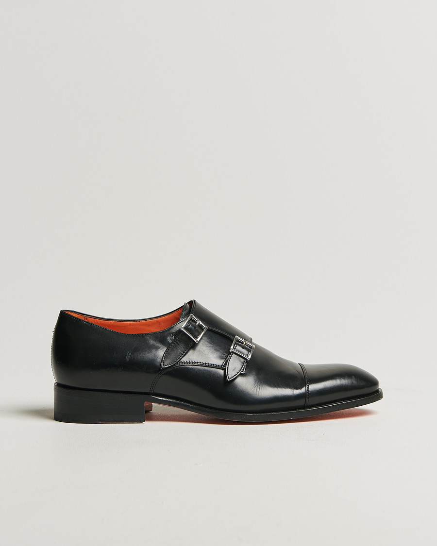Homme | Santoni Blake Double Monk Black Calf | Pre-owned | Santoni Blake Double Monk Black Calf