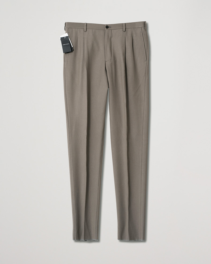 Homme | Pantalons | Pre-owned | Giorgio Armani Tapered Wool Flannel Trousers Light Grey