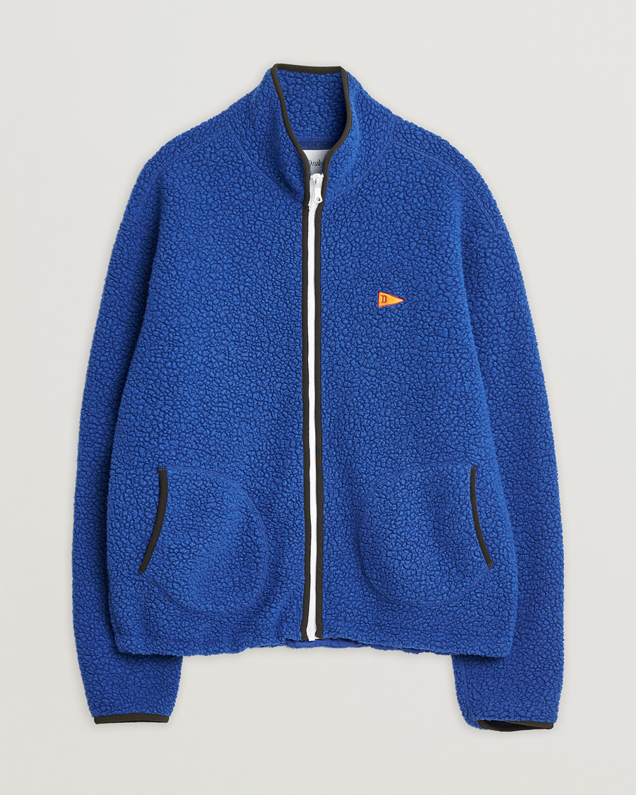 Homme | Drake's Rib BRib Bound Fleece Jacket Blue | Pre-owned | Drake's Rib BRib Bound Fleece Jacket Blue