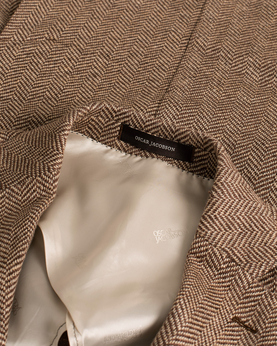 Homme | Blazers | Pre-owned | Oscar Jacobson Egel Patch Herringbone Linen Blazer Brown