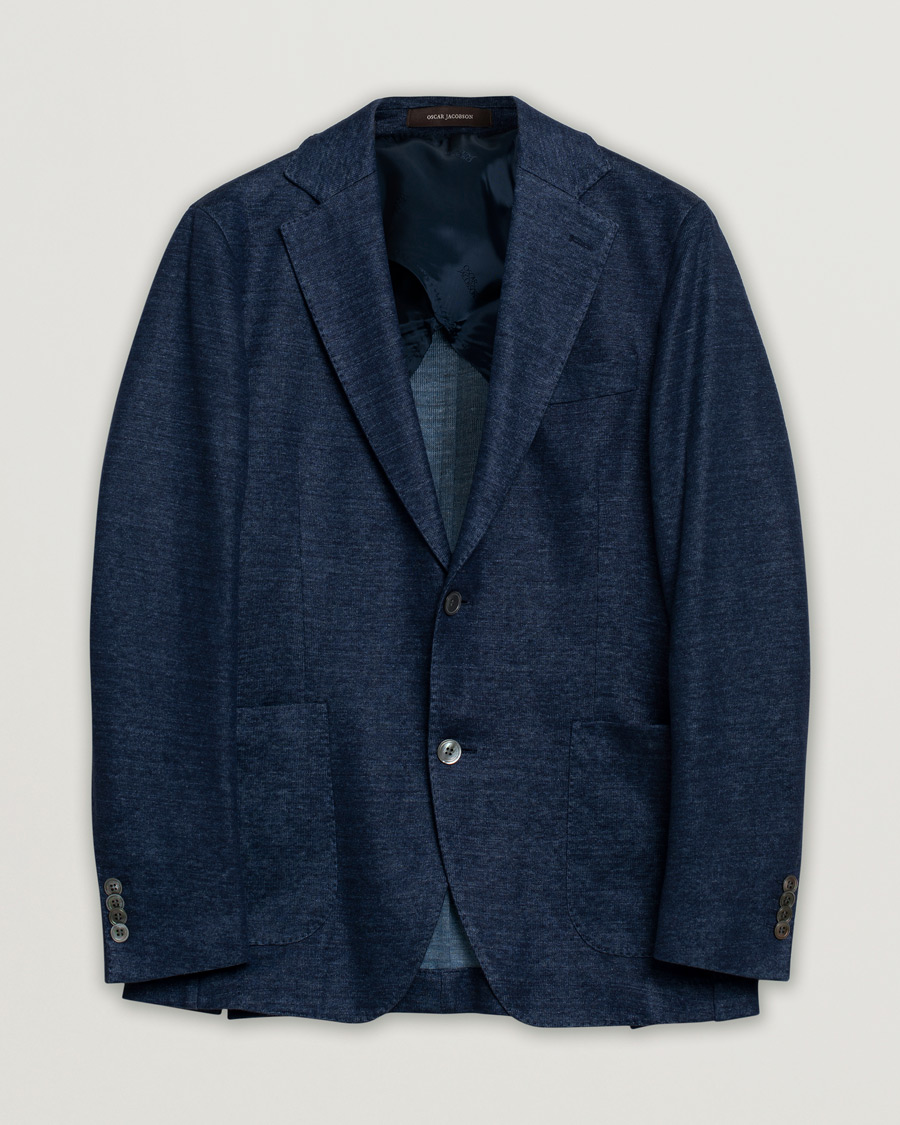 Homme | Blazers | Pre-owned | Oscar Jacobson Egel Patch Linen Blazer Blue 50
