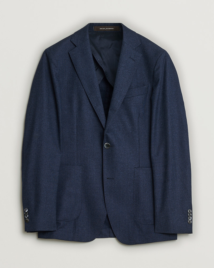 Homme | Oscar Jacobson Einar Wool Flannel Blazer Blue Melange 46 | Pre-owned | Oscar Jacobson Einar Wool Flannel Blazer Blue Melange 46