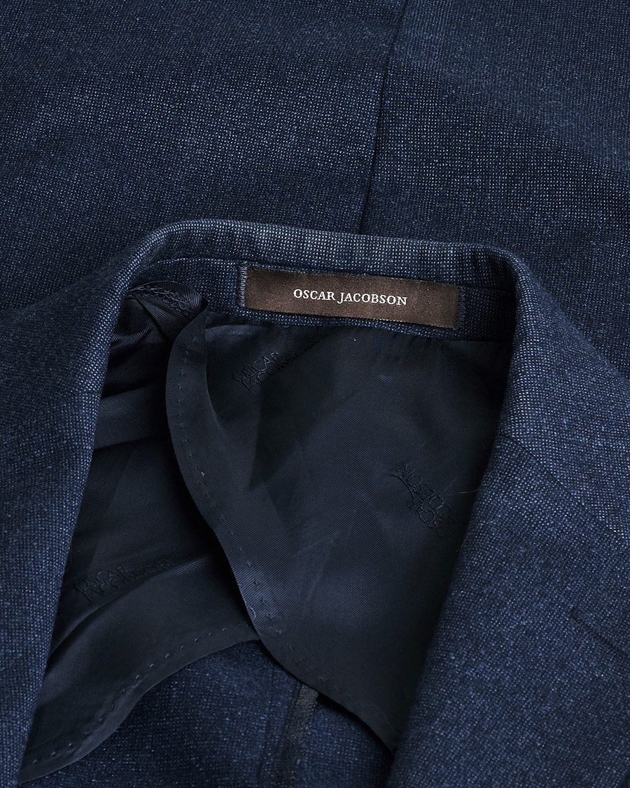 Homme | Oscar Jacobson Einar Wool Flannel Blazer Blue Melange 46 | Pre-owned | Oscar Jacobson Einar Wool Flannel Blazer Blue Melange 46