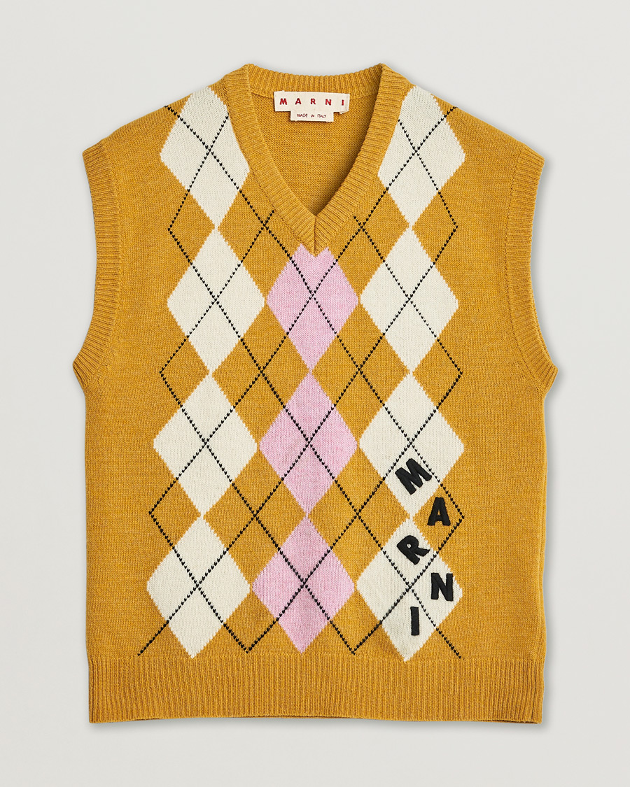 Homme | Pre-owned Pulls Et Tricots | Pre-owned | Marni Shetland Argyle Knit Vest White/Yellow 48ashmere Hoodie Beige S