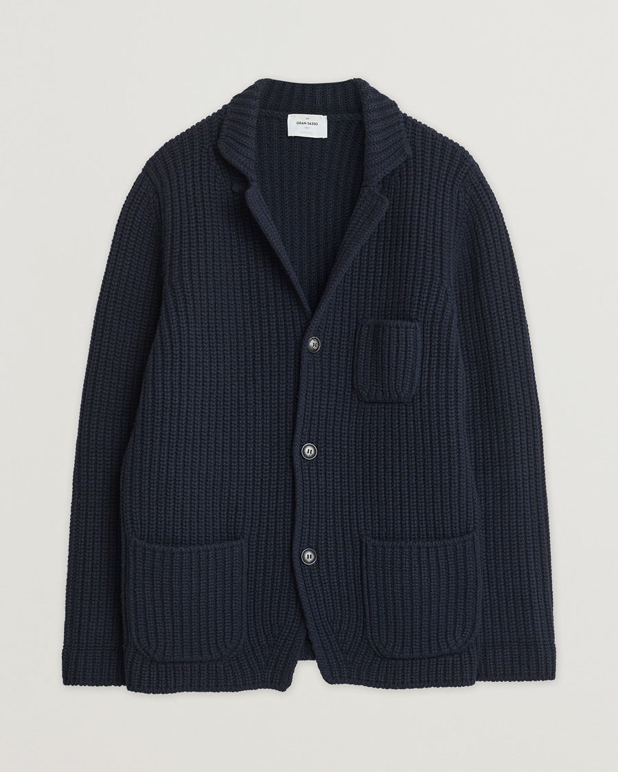Homme | Gran Sasso Heavy Wool Knitted Blazer Cardigan Navy | Pre-owned | Gran Sasso Heavy Wool Knitted Blazer Cardigan Navy