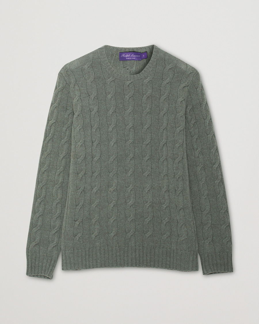 Homme | Pulls Et Tricots | Pre-owned | Ralph Lauren Purple Label Cashmere Cable Crew Neck Sweater Sea Spray
