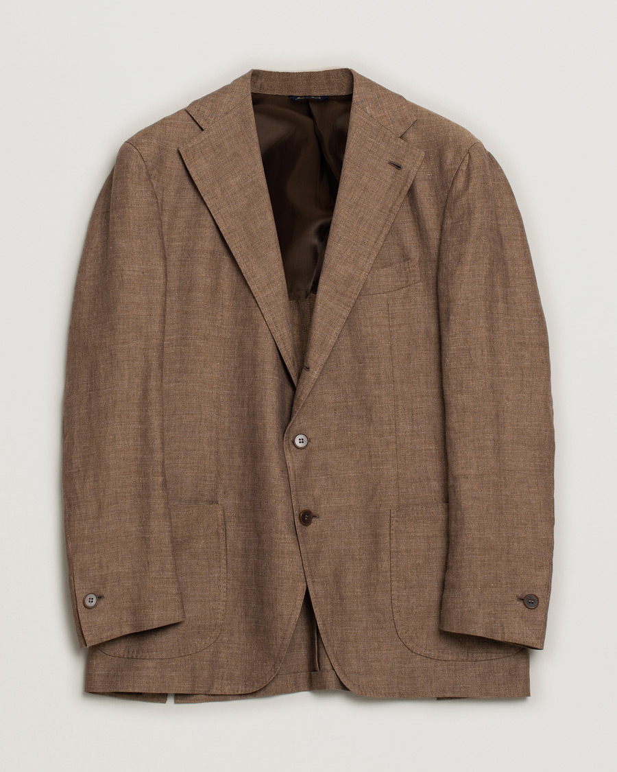 Homme | Blazers | Pre-owned | Gabo Napoli Herringbone Linen/Wool Blazer Brown 52