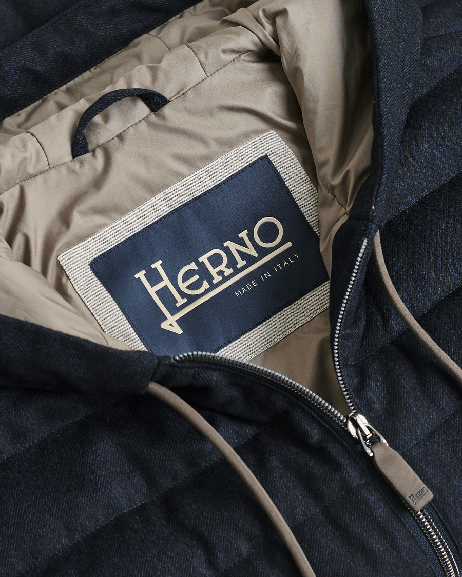 Homme | Pre-owned Manteaux Et Vestes | Pre-owned | Herno Hooded Flannel Cashmere & Silk Vest Navy 52