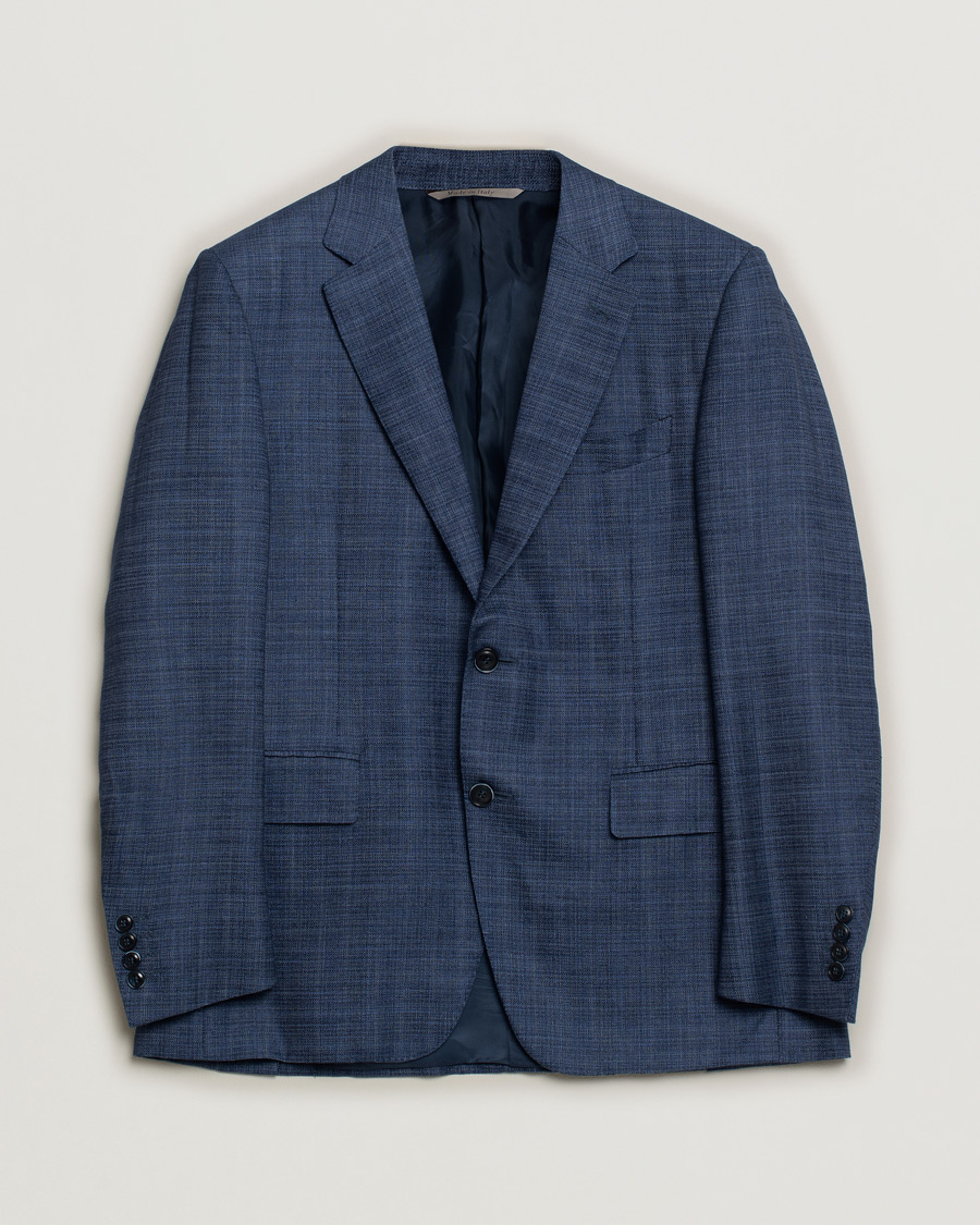 Homme | Blazers | Pre-owned | Canali Wool Silk & Linen Blazer Blue Melange 50