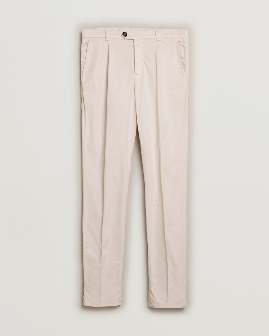 Homme | Pantalons | Pre-owned | Brunello Cucinelli Slim Fit Pleated Trousers Off White