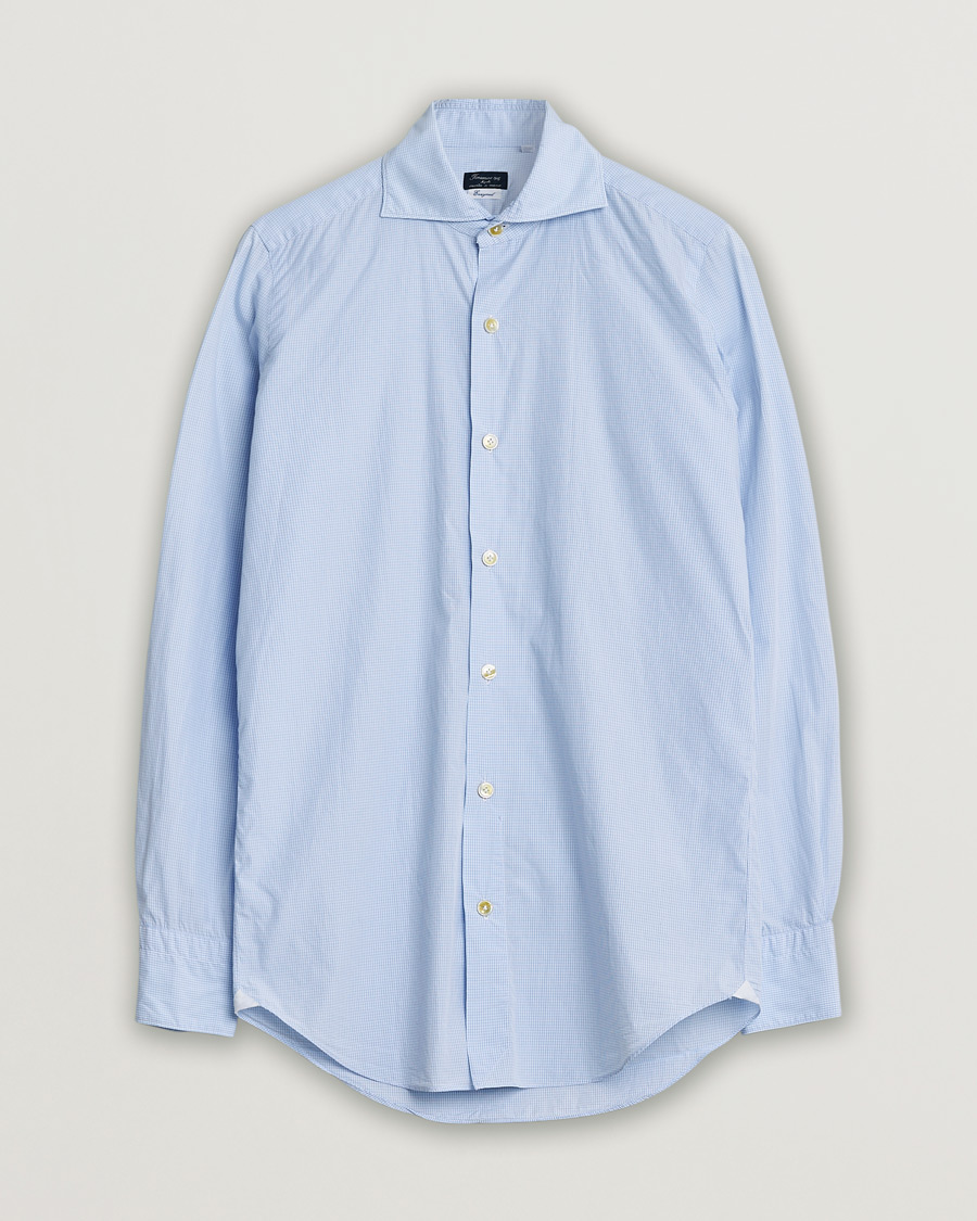 Homme | Finamore Napoli Milano Slim Washed Dress Shirt Blue Check | Pre-owned | Finamore Napoli Milano Slim Washed Dress Shirt Blue Check