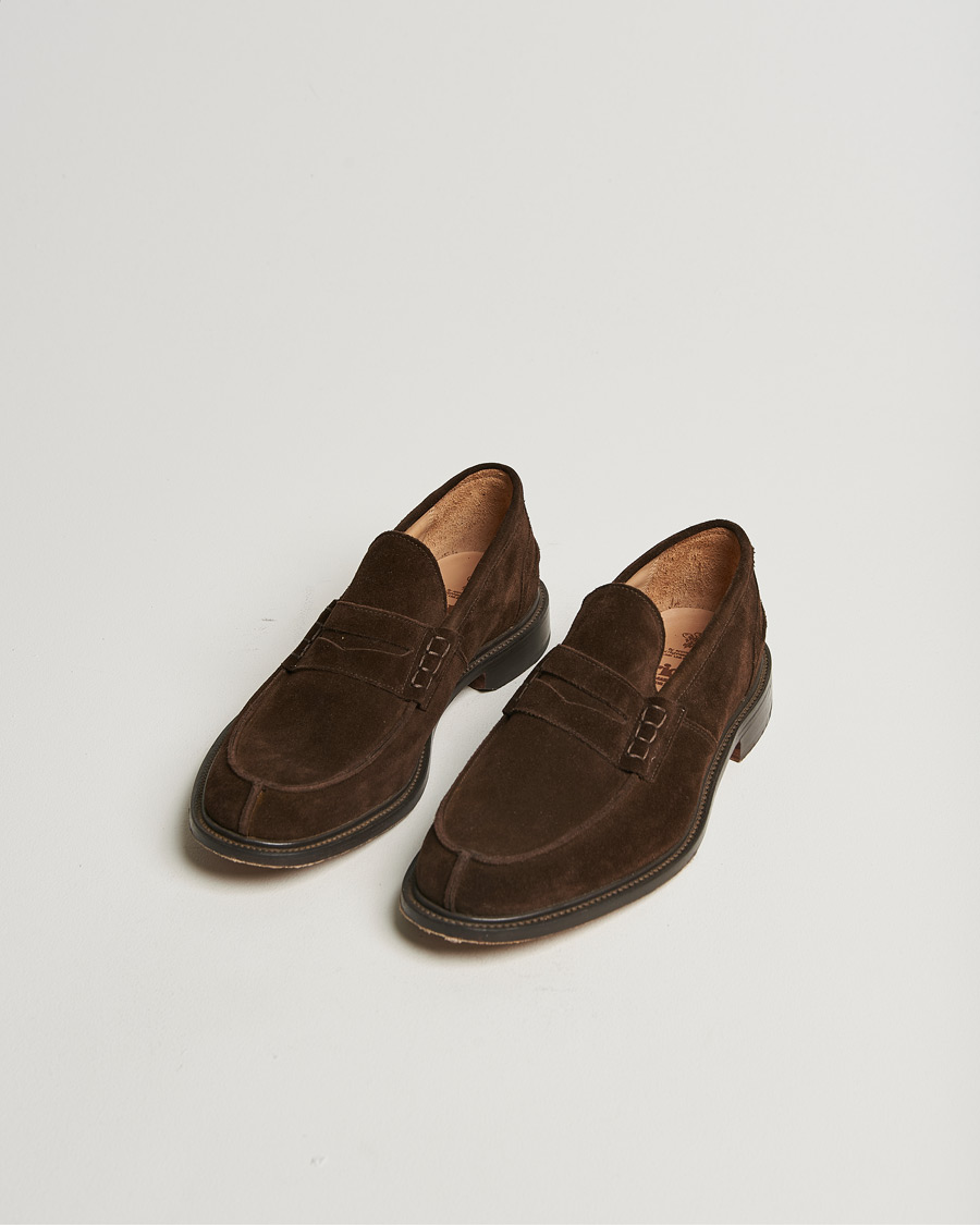 Homme | Tricker's James Penny Loafers Chocolate Suede | Pre-owned | Tricker's James Penny Loafers Chocolate Suede