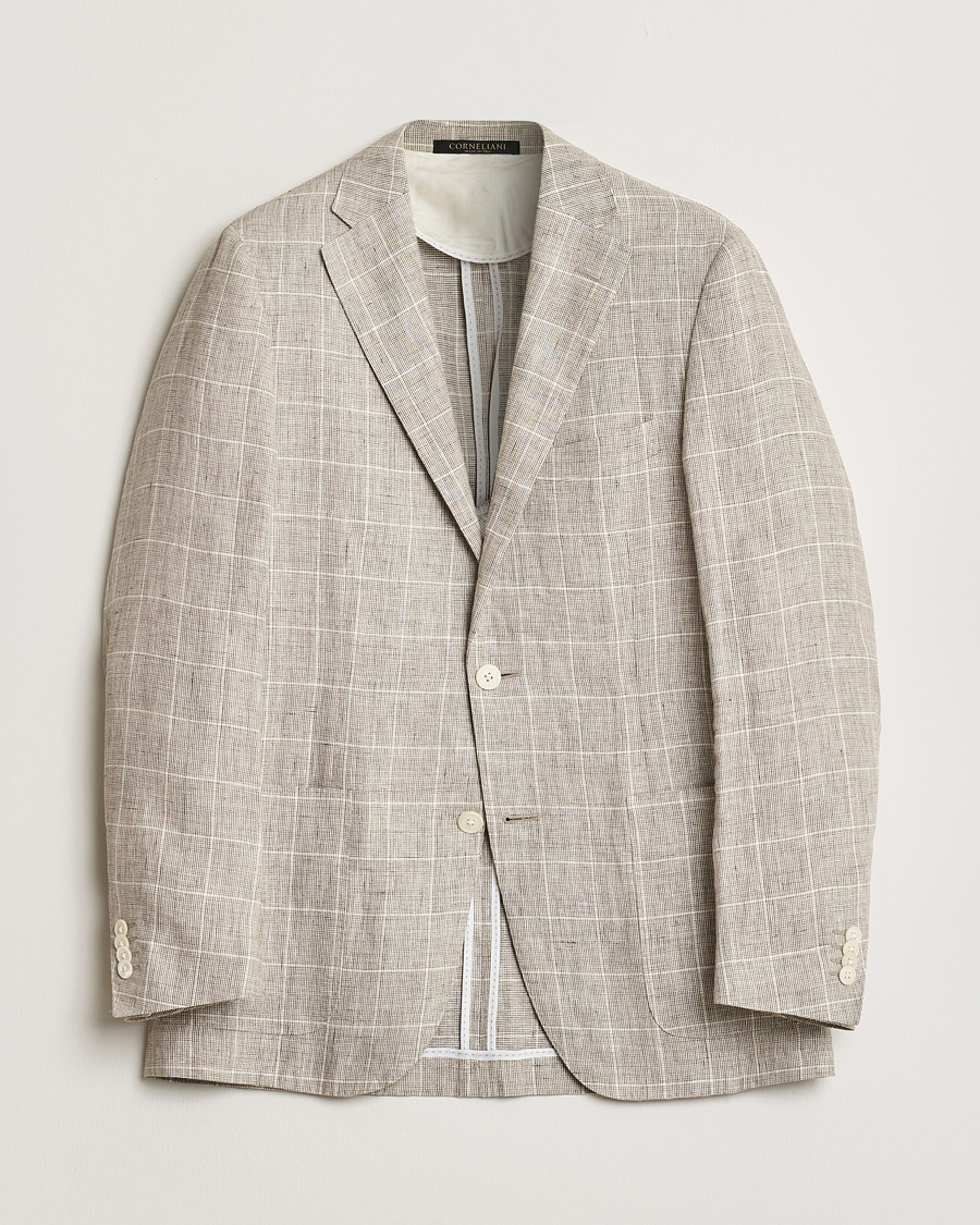 Homme | Pre-owned Blazers | Pre-owned | Corneliani Linen Blazer Light Beige Check 48