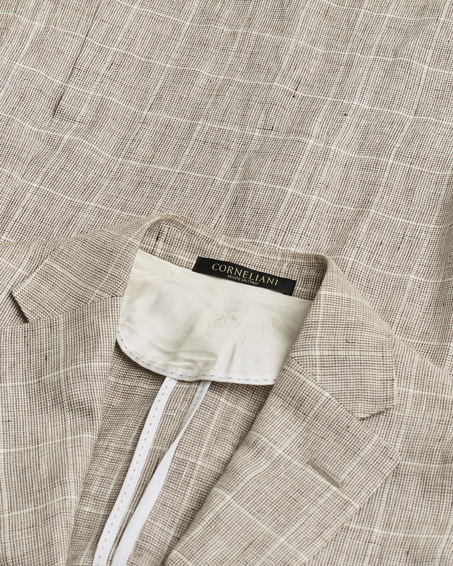 Homme | Pre-owned Blazers | Pre-owned | Corneliani Linen Blazer Light Beige Check 48