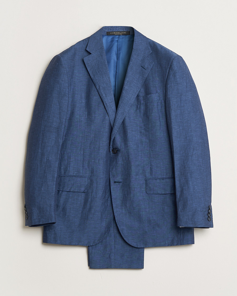 Homme | Corneliani Linen/Wool Blend Suit Blue 52 | Pre-owned | Corneliani Linen/Wool Blend Suit Blue 52