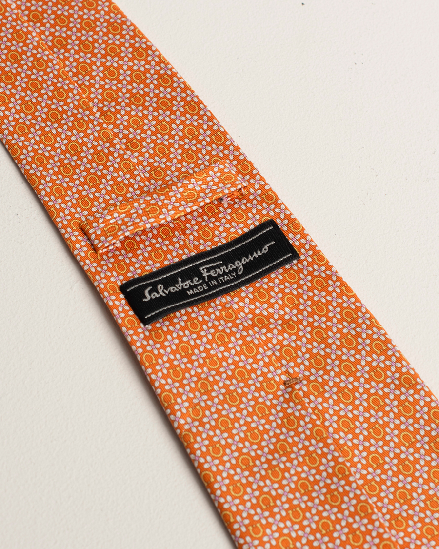 Homme | Ferragamo Monogram Silk Tie Orange | Pre-owned | Ferragamo Monogram Silk Tie Orange