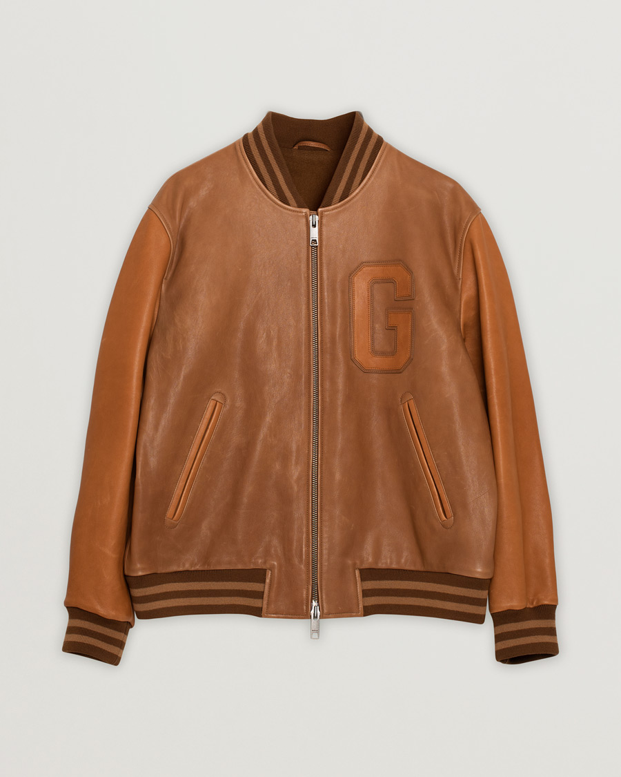 Homme | Pre-owned Manteaux Et Vestes | Pre-owned | GANT Leather Varsity Jacket Brown Sugar