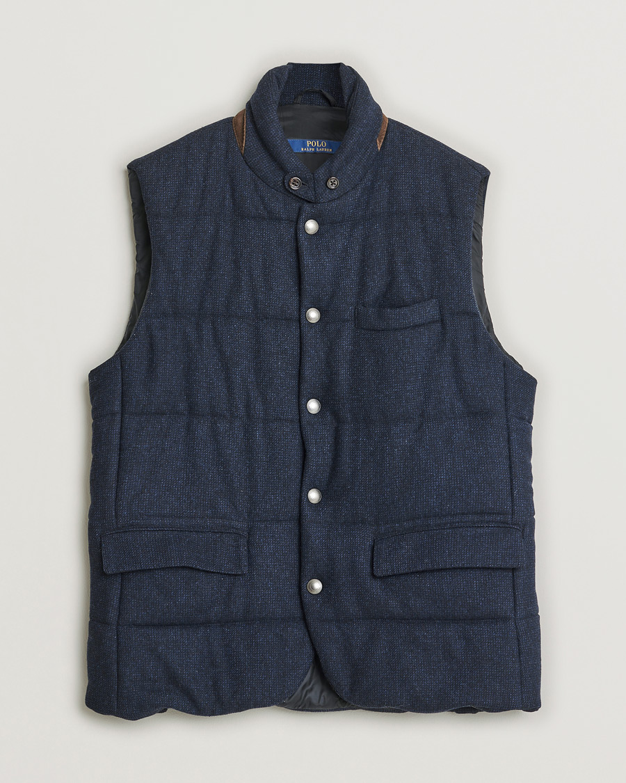 Homme | Polo Ralph Lauren Flannel Wool Vest Navy M | Pre-owned | Polo Ralph Lauren Flannel Wool Vest Navy M