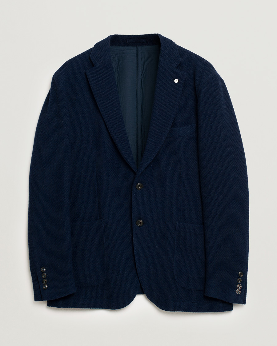 Homme | Blazers | Pre-owned | L.B.M. 1911 Knitted Punto Wool Structure Blazer Navy