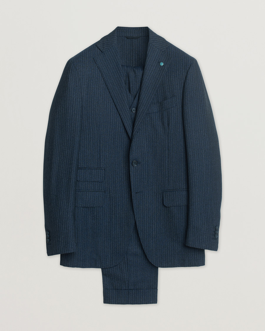 Homme | Blazers | Pre-owned | Eidos Napoli 3-Piece Pinstripe Suit Wool Navy 48