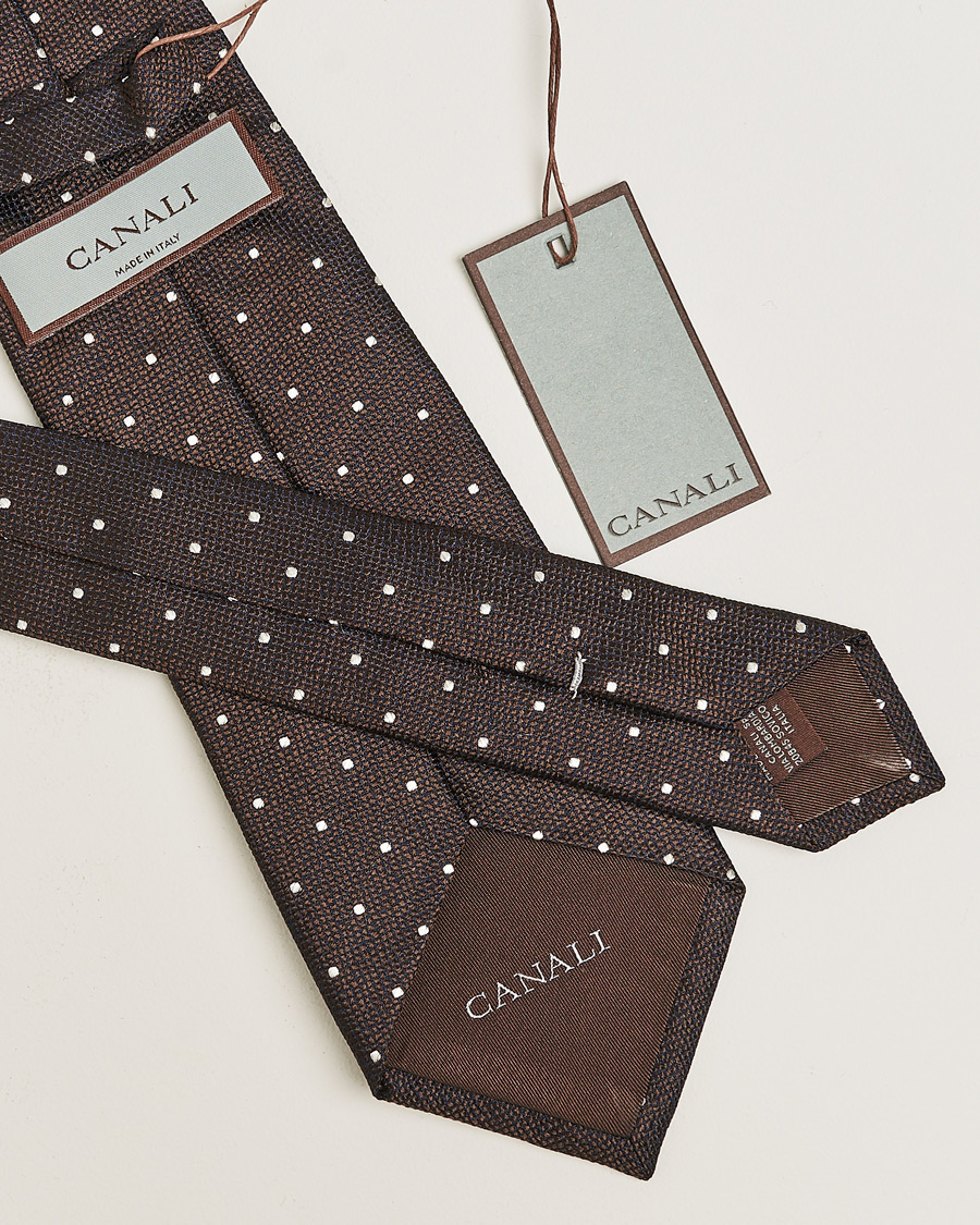 Homme | Canali Micro Dot Silk Tie Brown | Pre-owned | Canali Micro Dot Silk Tie Brown