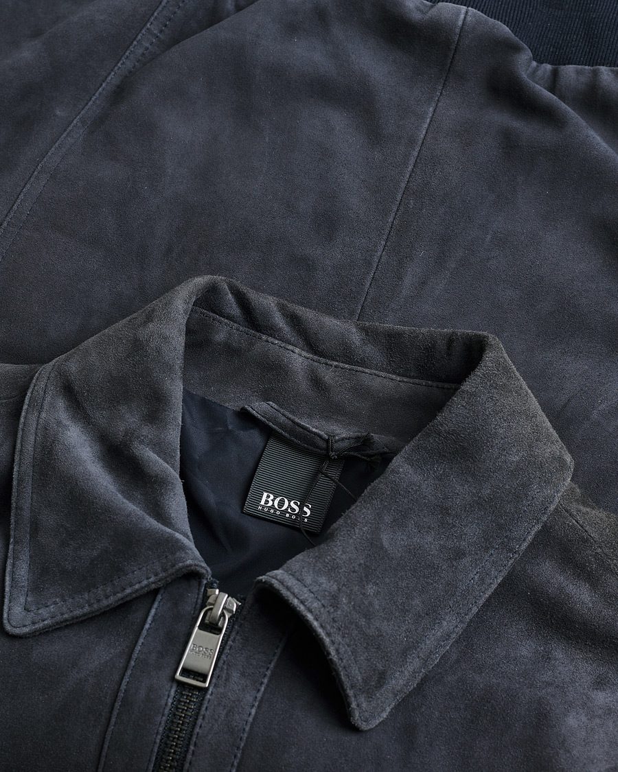 Homme | BOSS Malbano Suede Jacket Blue Grey 48 | Pre-owned | BOSS Malbano Suede Jacket Blue Grey 48